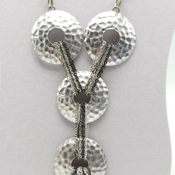 Hammered Silver Tone Necklace Earrings Set With Chain Tassels Laura Ashley - Picture 3 of 7